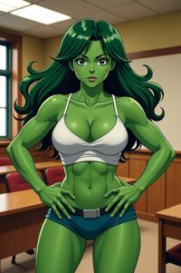 asian anime style marvel She Hulk masterpiece,best quality , asian anime, Greased Back olivine hair