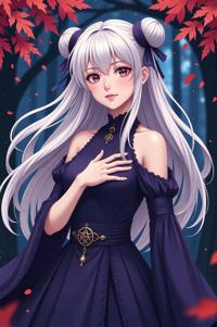 anime style masterpiece,best quality , Long Center Parting navajo white hair, autumn