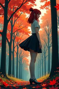 anime style masterpiece,best quality , Lob cinnabar hair, autumn