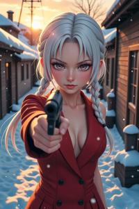 anime style masterpiece,best quality , Cornrows white hair, winter