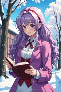 anime style masterpiece,best quality , Long Curly wisteria hair, winter