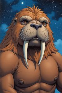 Anime style s Walrus from Dune universe, Center Parting taupe hair, spring, expressions shot