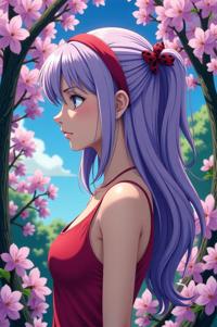 anime style masterpiece,best quality , Flat Top wisteria hair, spring