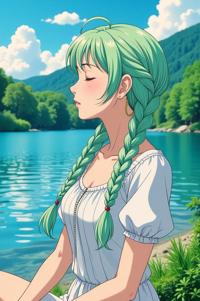 asian anime style marvel Jubilee masterpiece,best quality , asian anime, Long Braids mint green hair