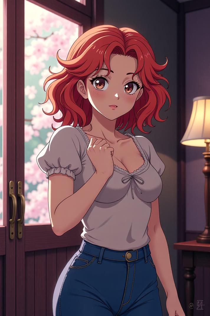 anime style masterpiece,best quality , Mullet Curly coral hair, spring