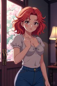 anime style masterpiece,best quality , Mullet Curly coral hair, spring