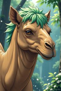 Anime style s Camel from World of warcraft universe, Crew Cut celadon hair, spring, hip level shot