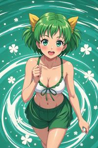 asian anime style marvel Aunt May masterpiece,best quality , asian anime, Lob Curly shamrock green hair