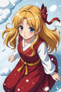 anime style masterpiece,best quality , Lob gold hair, winter
