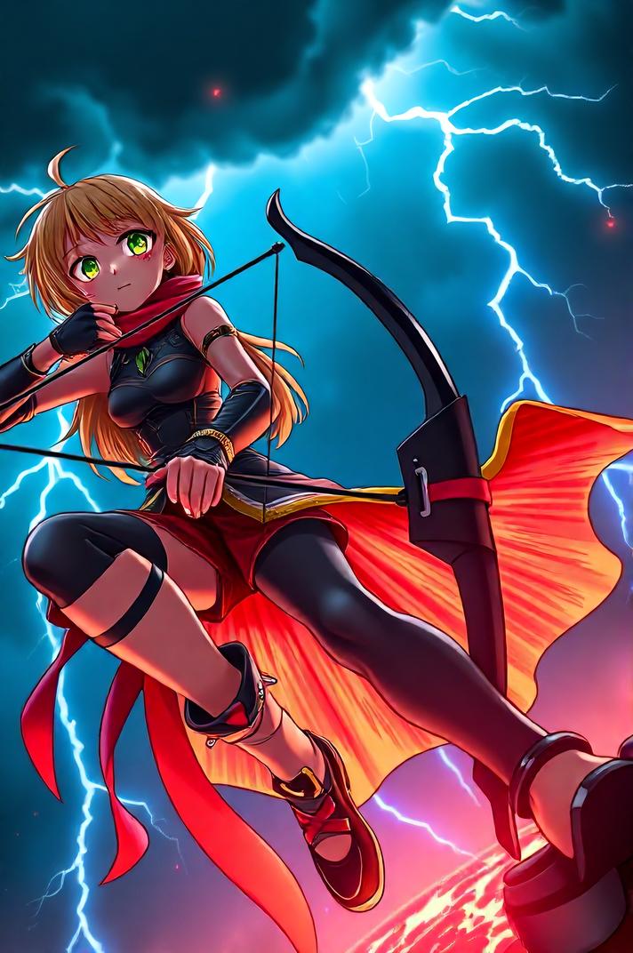 Anime style , from below shot, masterpiece , best quality