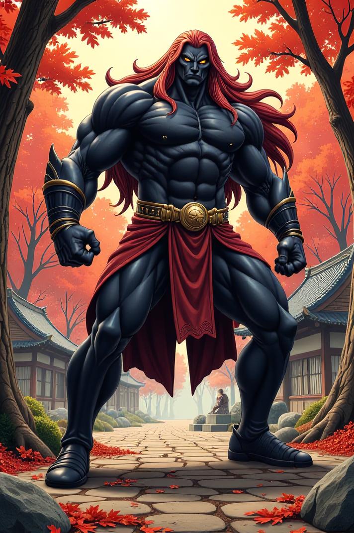 asian anime style marvel Black Goliath masterpiece,best quality , asian anime, Long Center Parting copper hair