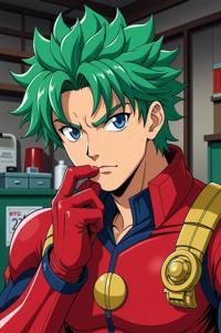 asian anime style marvel Machine Man masterpiece,best quality , asian anime, Over Eye Curly jade hair