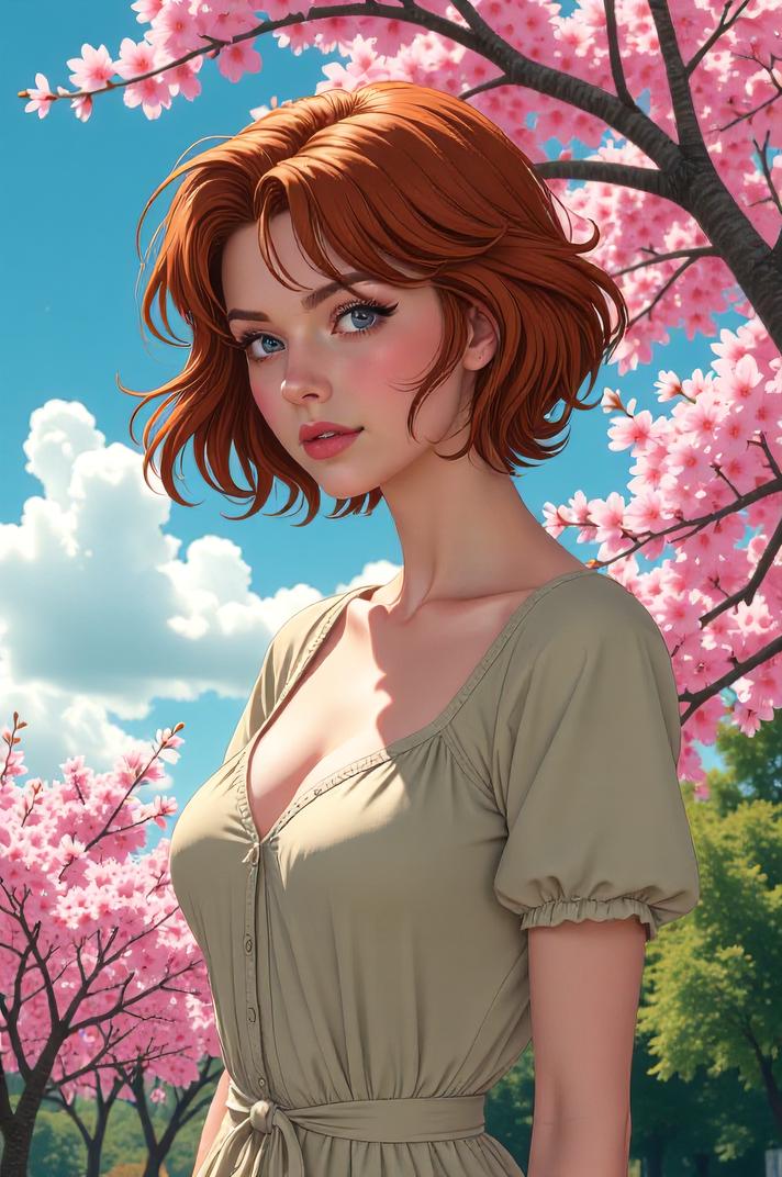 anime style masterpiece,best quality , Grungey Parted raw umber hair, spring
