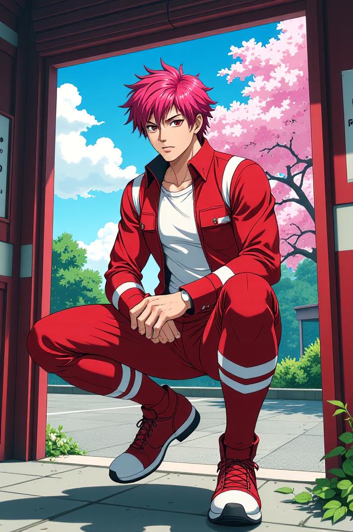 asian anime style marvel Iron Lad masterpiece,best quality , asian anime, Over Left Eye cherry blossom pink hair