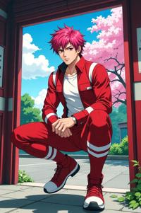 asian anime style marvel Iron Lad masterpiece,best quality , asian anime, Over Left Eye cherry blossom pink hair