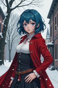 anime style masterpiece,best quality , Top Curls steel blue hair, autumn