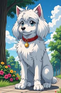 Anime style s Siberpoo from Spirit World universe, Greased Back grey hair, summer, full body shot
