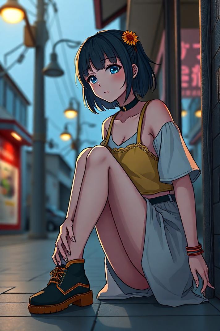 Anime style , knee level shot, masterpiece , best quality