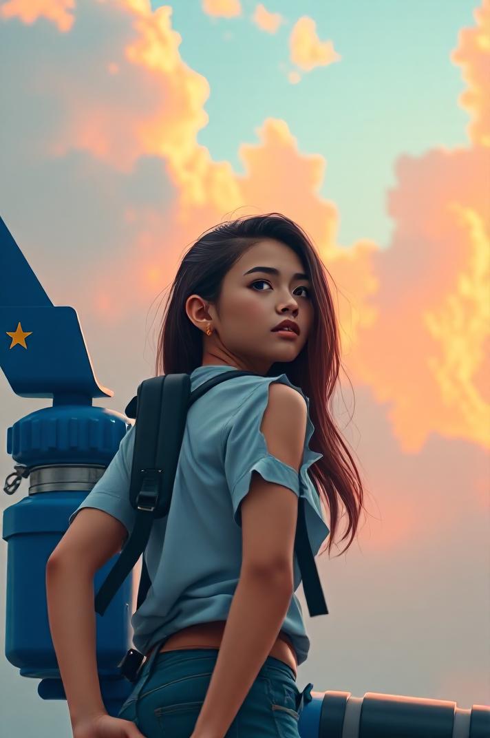 Anime style , low angle shot, masterpiece , best quality