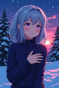 anime style masterpiece,best quality , Mullet Curly grey hair, winter