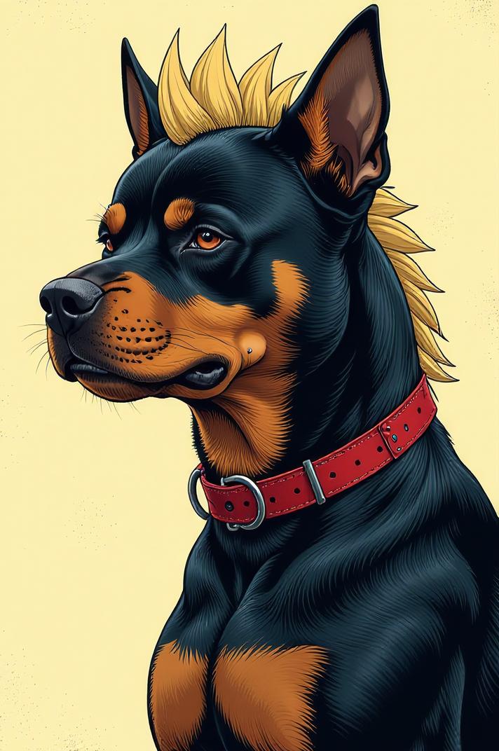 Anime style s Rottweiler from Mass Effect universe, Mohawk Short champagne hair, spring, from below shot