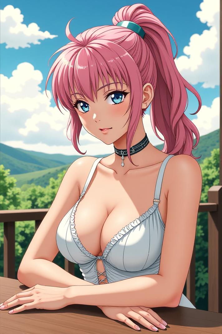 anime style masterpiece,best quality , Pony Tail navajo white hair, summer
