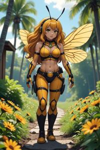 Anime style s Africanized bee killer bee from Warhammer , universe, Rachel ivory hair, summer