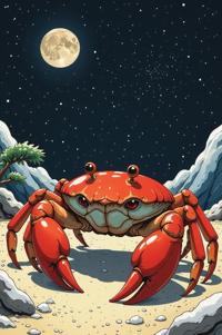 Anime style s Sand Crab from Man in black universe, Top Curls tomato hair, winter, ground level shot