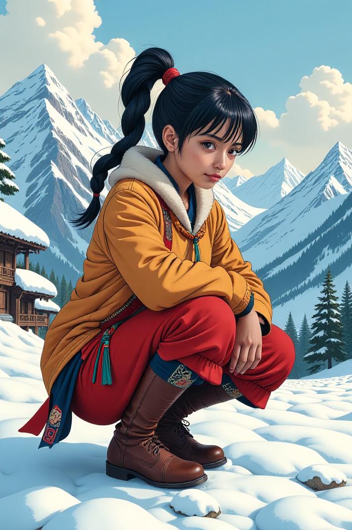 anime style masterpiece,best quality , Over Left Eye asparagus hair, winter