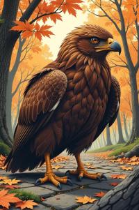 Anime style s Common Buzzard from Marvel universe, Lob Curly tan hair, autumn, ground level shot