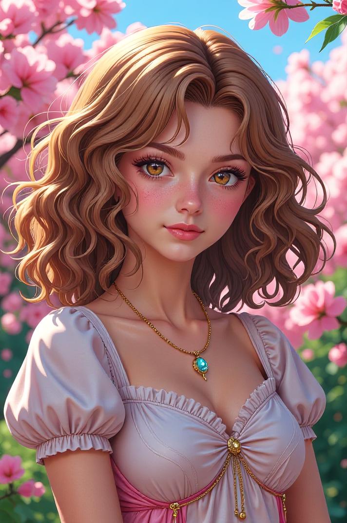 anime style masterpiece,best quality , Over Eye Curly sandy brown hair, spring