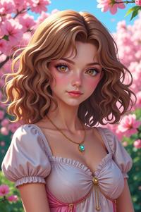 anime style masterpiece,best quality , Over Eye Curly sandy brown hair, spring