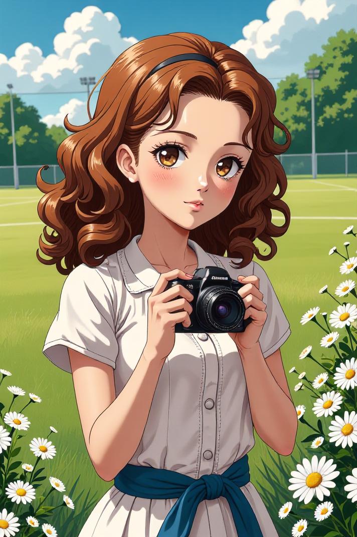 anime style masterpiece,best quality , Top Curls van dyke brown hair, summer
