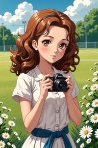 anime style masterpiece,best quality , Top Curls van dyke brown hair, summer