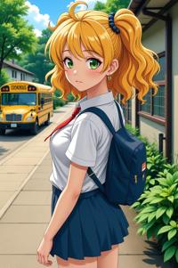 asian anime style marvel Quasar masterpiece,best quality , asian anime, Top Curls school bus yellow hair