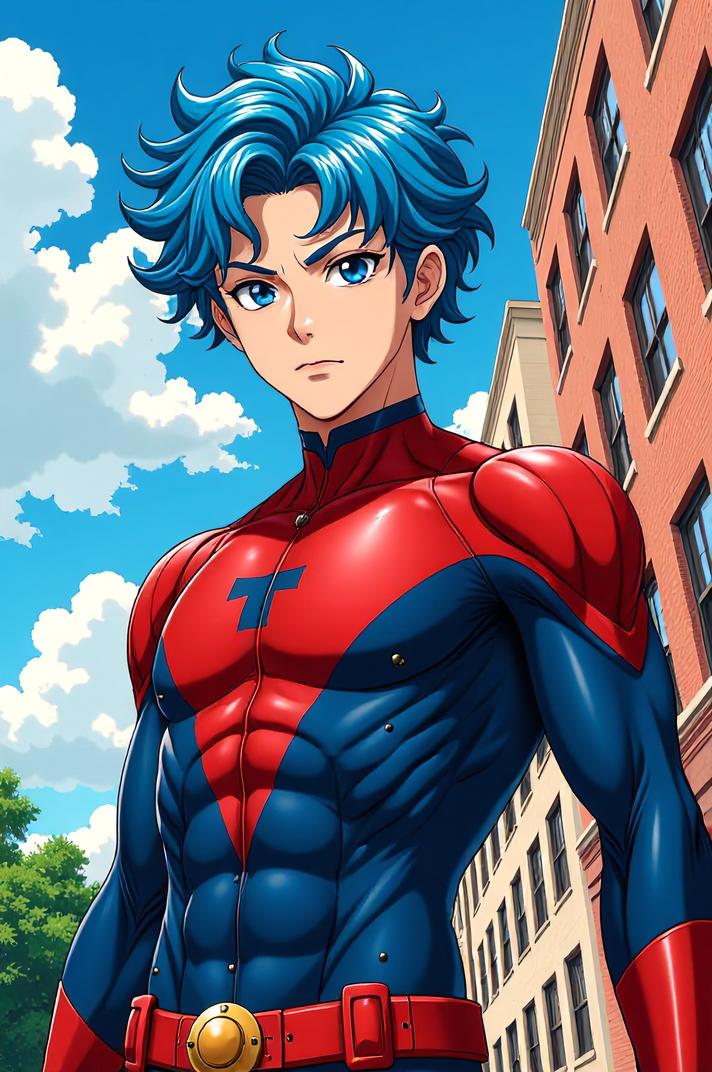asian anime style marvel Daredevil masterpiece,best quality , asian anime, Top Curls sky blue hair