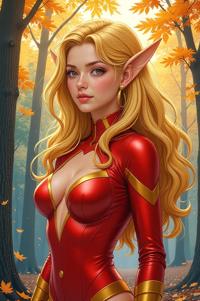 Anime style s Golden Shiner from Marvel universe, Grungey Behind Ears champagne hair, autumn, full body shot