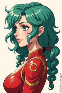 Anime style s Hawk from Mass Effect universe, Top Curls celadon hair, spring, Front side back three views shot