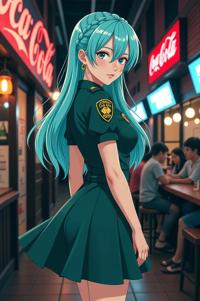 anime style masterpiece,best quality , Cornrows powder blue hair, summer