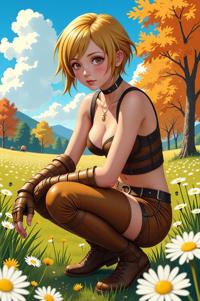 anime style masterpiece,best quality , Bald dandelion hair, autumn