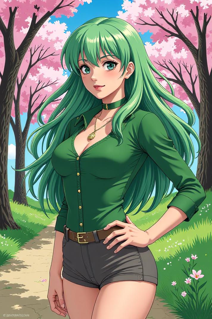 asian anime style marvel Gwen Stacy masterpiece,best quality , asian anime, Buffont sea green hair