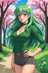asian anime style marvel Gwen Stacy masterpiece,best quality , asian anime, Buffont sea green hair