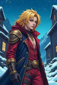 Anime style s Night Adder from World of warcraft universe, Lob yellow hair, winter, perspective shot