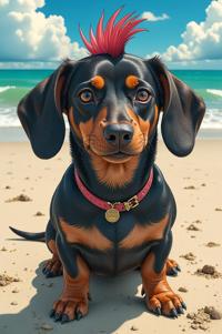 Anime style s Dachshund from Band of Brothers universe, Mohawk Short seashell hair, summer, high angle shot