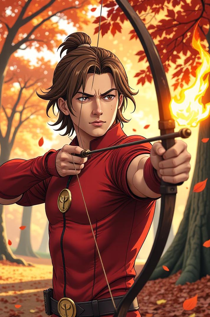asian anime style marvel Human Torch masterpiece,best quality , asian anime, Left Parting bronze hair