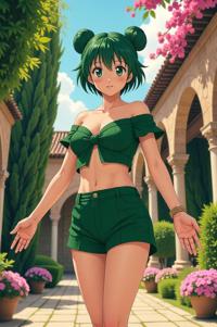 anime style masterpiece,best quality , Bun myrtle hair, spring