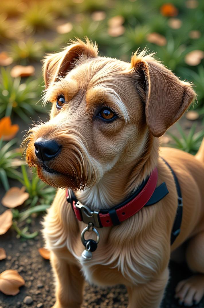 Anime style s Cesky Terrier from Band of Brothers universe, Cornrows ecru hair, autumn, aerial view shot