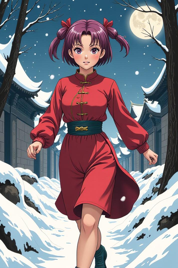 anime style masterpiece,best quality , Crew Cut mauve hair, winter