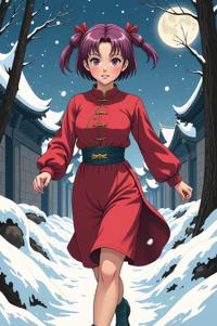 anime style masterpiece,best quality , Crew Cut mauve hair, winter