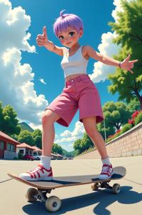 anime style masterpiece,best quality , Buzz Cut lilac hair, summer
